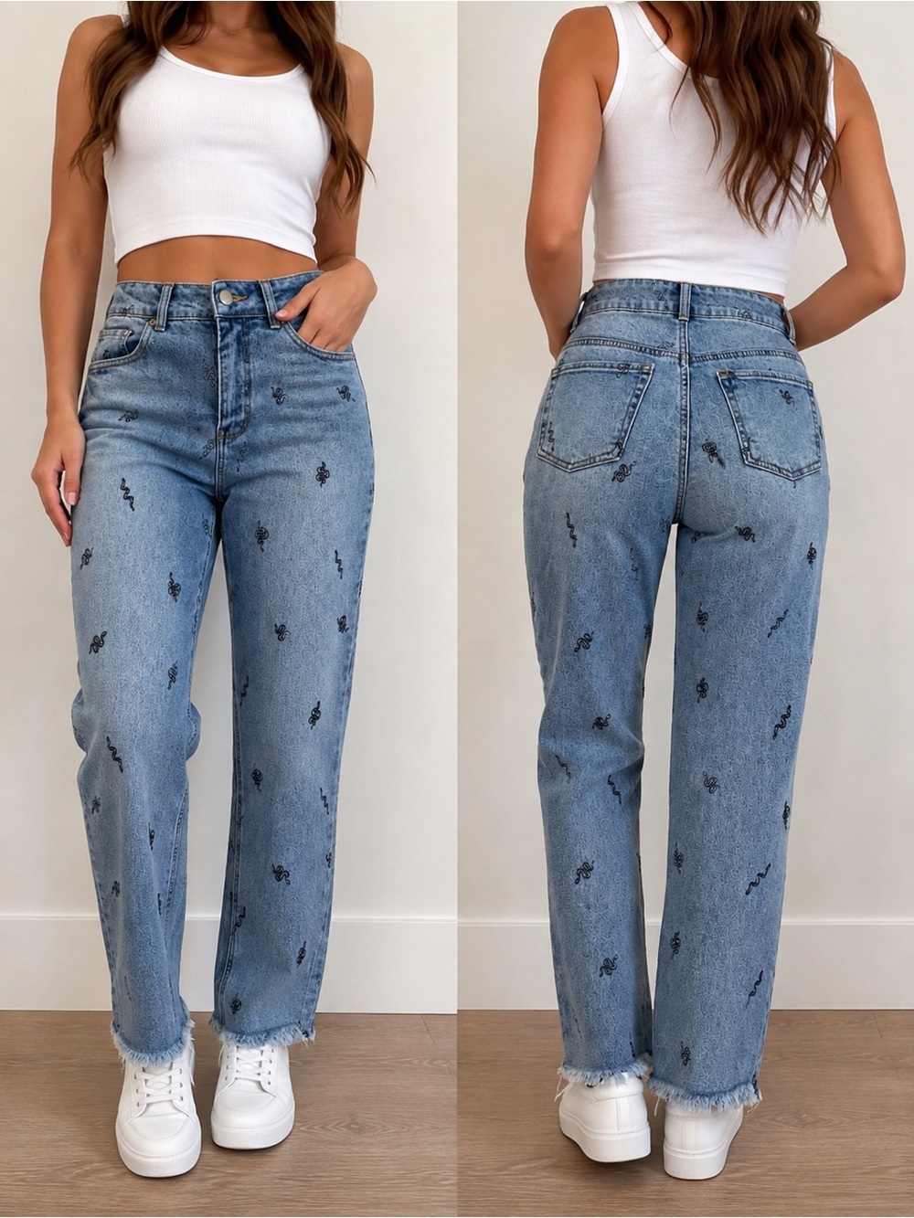 Tinseltown Snakes Embroidered Light Blue Women's Mom Jeans